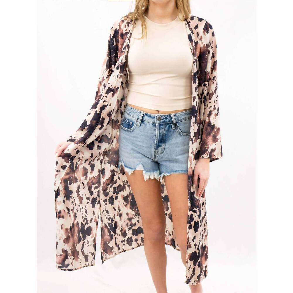 NEW ADRIENNE metallic open-front duster in cow print